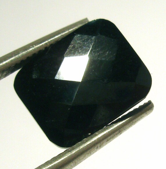 7.435 Carats Black Spinel Loose Gemstone Large Engagement Ring Stone Hand cut Diamond Checkerboard 12mm x 10mm Large Gothic Goth Handmade