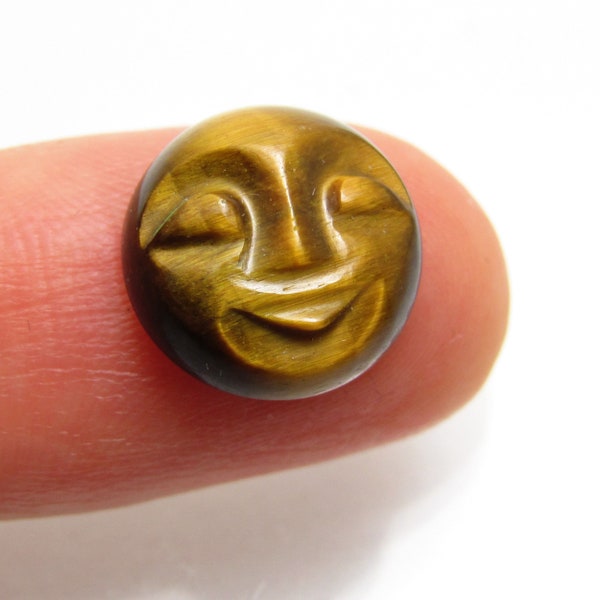 1.5 Carats 8mm Round Tiger Eye Face Round Cabochon Carving Carved Reflective Bronze Gold Ring Stone Chatoyant Tigereye Gemstone