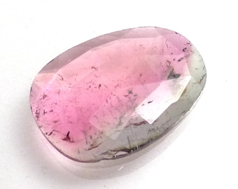 3.690 Carats Watermelon Tourmaline Cabochon Rose Cut Pink Blue Rubellite Indicolite One of a Kind Faceted Handmade Handcut