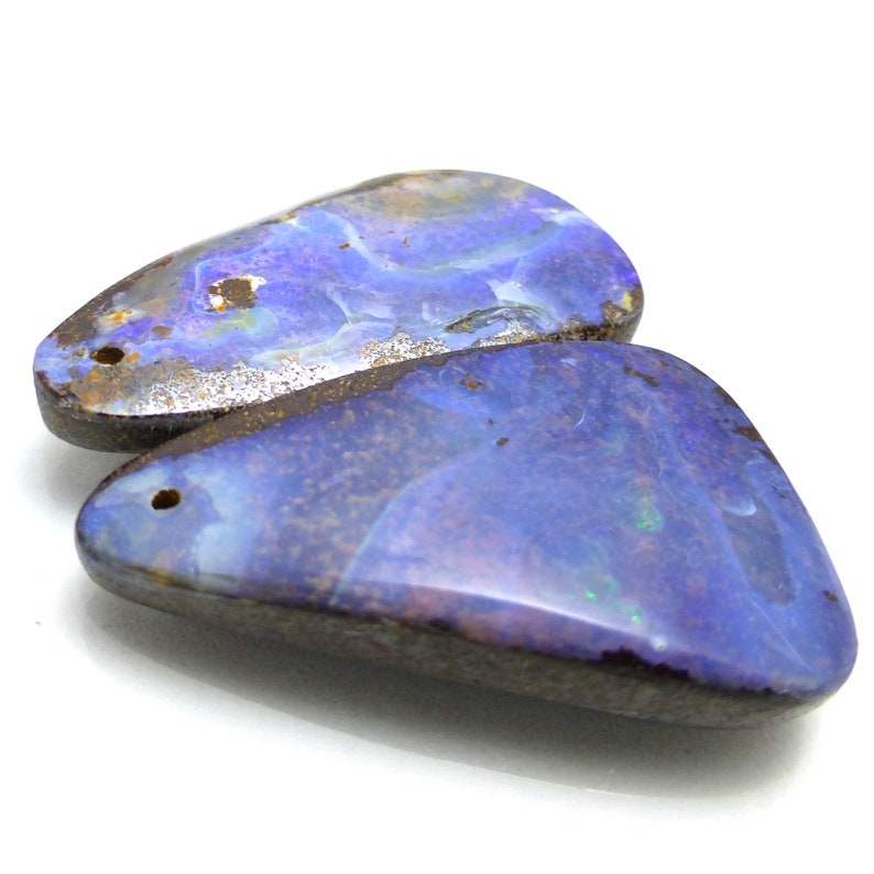 Boulder Opal Bead Pair Australian Coober Pedy Free Form Etsy