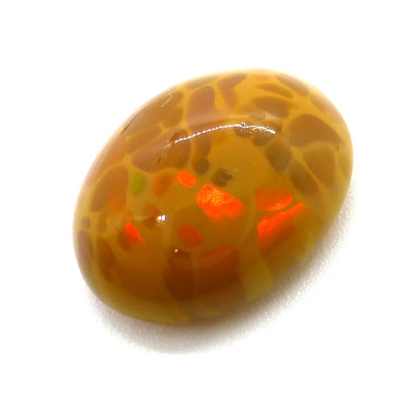 6.020 Carats Ethiopian Welo Opal Cabochon Rare Honeycomb Snakeskin Alligator Skin Domed Oval Orange Flashing Red Purple Green Play of Color