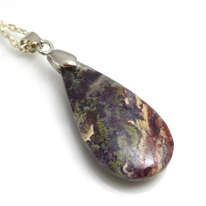 Moss Agate Bead Pendant with Titanium bail Front Drilled Focal Rare Red and Green Dendrites Quartz Transparent Focal Unique One of a Kind