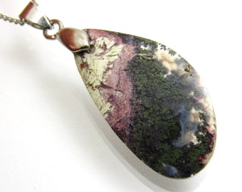 Moss Agate Bead Pendant with Titanium bail Front Drilled Focal Rare Plume Dendrites Quartz Transparent Focal Unique One of a Kind Red Green
