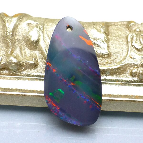 Black Opal Bead Beautiful Australian Doublet Australia Lightning Ridge Freeform Designer Handmade Pendant Blue Green Red Front Drilled Focal