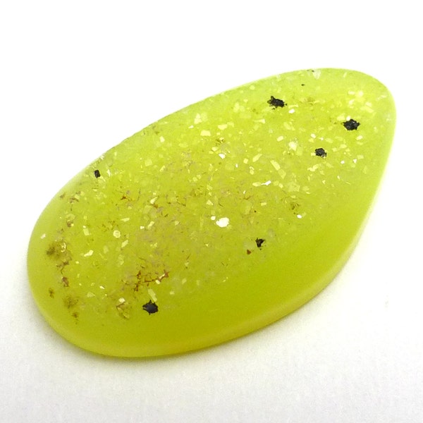 Yellow Quartz Druzy Cabochon Dalmatian Dots Free Form One of a Kind Dyed Acid Lemon Handmade