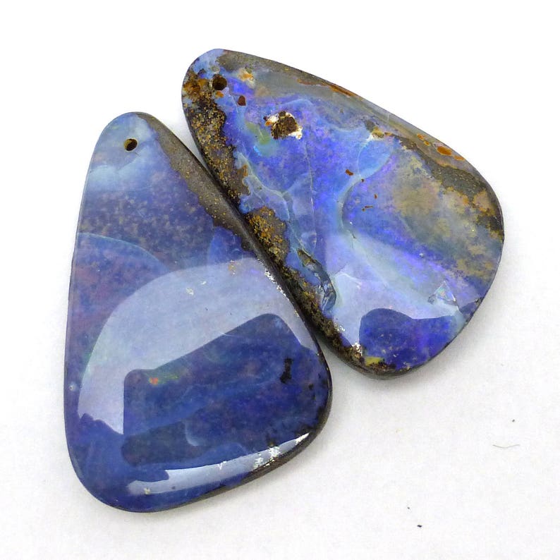 Boulder Opal Bead Pair Australian Coober Pedy Free Form Etsy