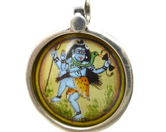 Dancing Nataraja Lord Shiva Pendant Sterling Silver 925 Ready for Making Jewelry Miniature Painting India Indian Handmade Hinduism Nadanta
