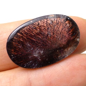 Melody&#39;s Stone Cabochon Super Seven Crystal Design Triangle Statement Amethyst Cacoxenite Rutile Lepidochrosite Goethite Smoky Quartz