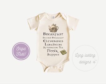 Second Breakfast Baby Onesie – Fantasy-Inspired Halfling Baby Onesie, T-shirt, White Bib for Unisex Babies, Stylish and Comfortable