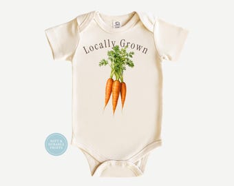 Locally Grown Baby Onesie | Farmers Market Baby Bodysuit | Watercolor Carrot Infant Outfit | Organic Farm Baby Shower Gift