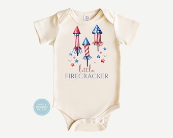 Little Firecracker Baby Bodysuit, Toddler Shirt & Bib | 4th of July Baby Outfit | Patriotic Baby Clothes | Red White Blue Baby Gift