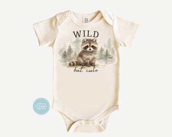 Wild but Cute Raccoon Baby Onesie | Woodland Toddler Shirt | Forest Animal Baby Bib | Neutral Baby Shower Gift