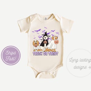 Trick or Treat Dogs Halloween Baby Onesies® Bodysuit, Funny Halloween Baby Bodysuit, First Halloween, Spooky Season Baby Bodysuit