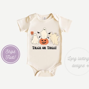 Trick or Treat Ghost Halloween Baby Onesies® Bodysuit, Funny Halloween Unisex Baby Bodysuit, First Halloween, Natural Baby Bodysuit