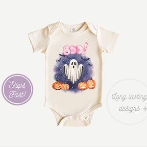 BOO! Ghost and Pumpkin Baby Onesie, Halloween Baby, and White Bib for Unisex Babies, Stylish and Comfortable | Perfect Baby Shower Gift