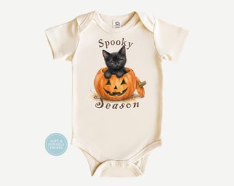 Spooky Season Baby Onesie | Black Kitten Pumpkin Halloween Bodysuit | Neutral Fall Baby Outfit | Cute First Halloween Gift