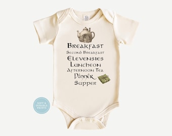 Second Breakfast Baby Onesie – Fantasy-Inspired Halfling Baby Onesie, T-shirt, White Bib for Unisex Babies, Stylish and Comfortable