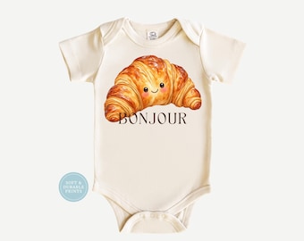 Bonjour Croissant Baby Onesie | French Baby Bodysuit | Paris Baby Outfit | Cute Croissant Shirt | Baby Shower Gift | Toddler Tee