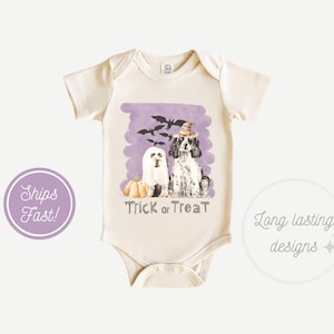 Trick or Treat Puppy Dog Halloween Baby Onesies® Bodysuit, Funny Halloween Unisex Baby Bodysuit, First Halloween, Natural Baby Bodysuit