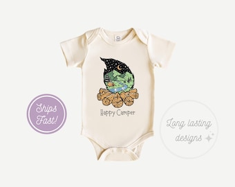 Happy Camper Nature Baby Onesie | Newborn Bodysuit for Unisex Babies, Stylish and Comfortable | Perfect Baby Shower Gift