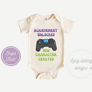 Achievement Unlocked Onesie®, New Character Created Onesie®, Retro Gaming Baby Reveal Bodysuit, Video Game Baby Onesie® Gaming Lover Onesie®