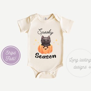 Spooky Season Black Cat Pumpkin Baby Onesie® Halloween Bodysuit, Cute Spooky Season Toddler Shirt, October Vibes Onesie®