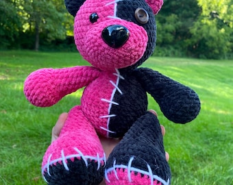 Patchwork Bear Plushie - Handmade Crocheted Item