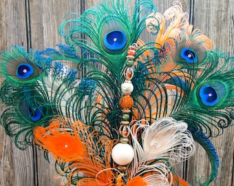 Peacock Feather Cake Topper: Jeweled Wedding, Shower, Birthday