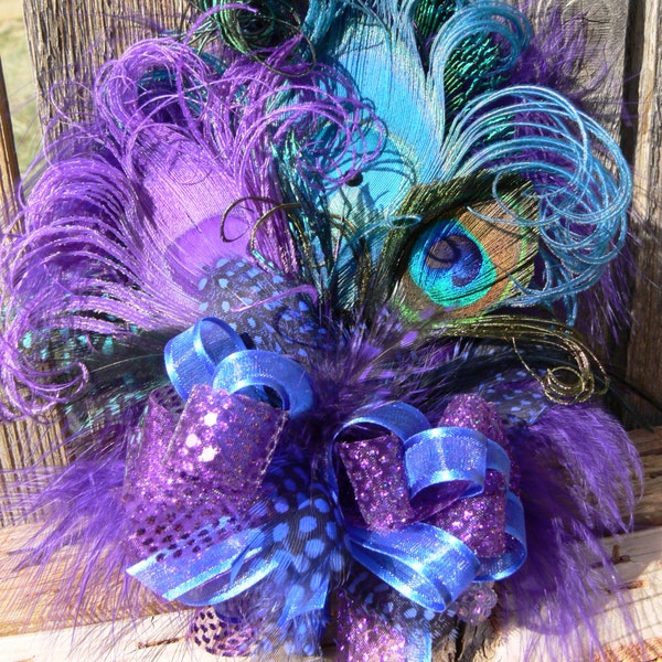 Feather Flower Corsage, Wristlet with your choice of feathers, colors, styles and ribbon for Wedding, Prom, or Homecoming Dance