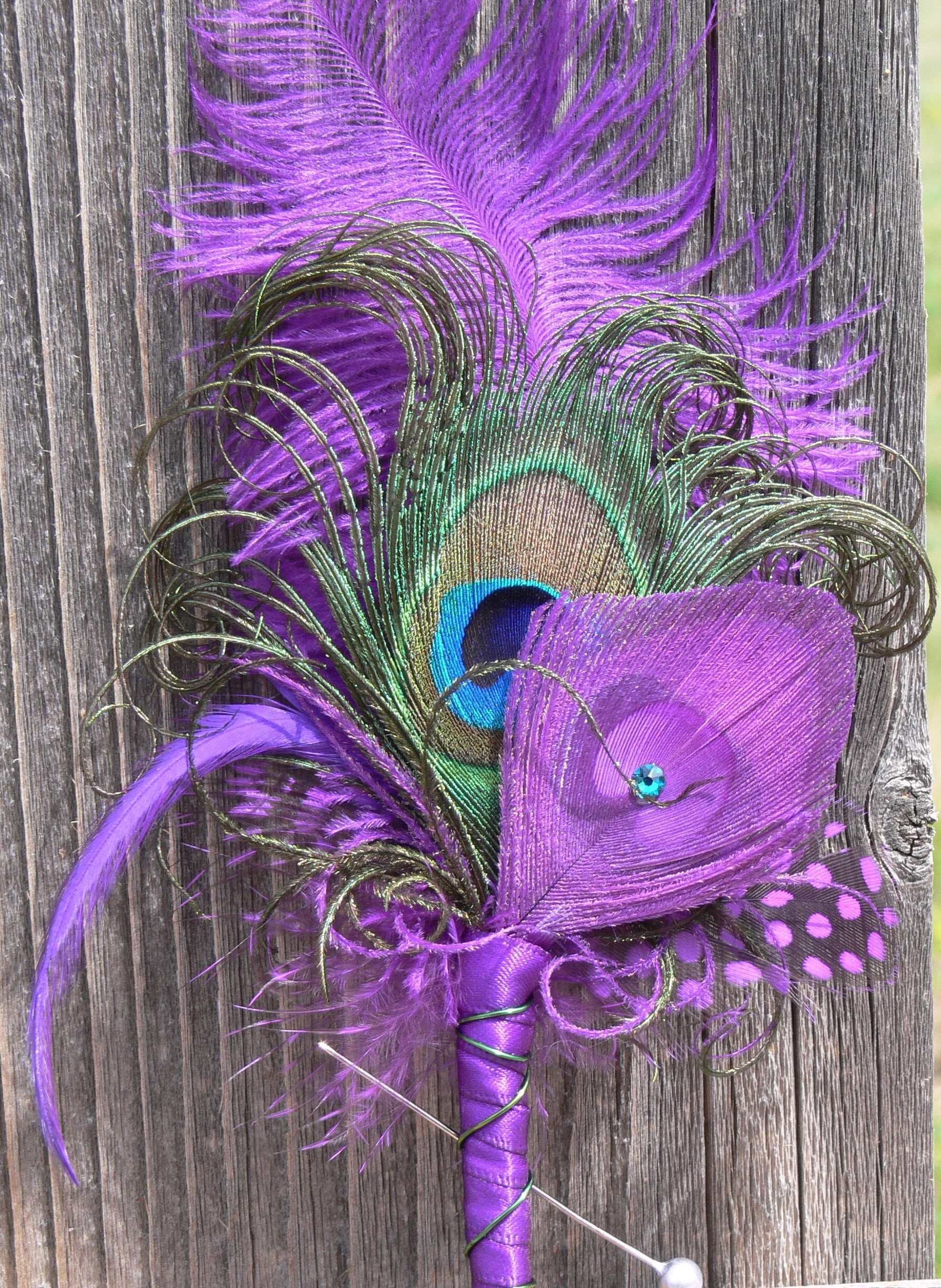 Peacock Feather Boutonniere in your choice of colors feathers Etsy