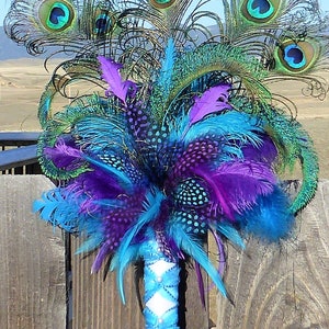 Peacock Feather Fan Bouquet: Bridal Wedding Portrait Prop