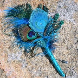 Peacock Feather Boutonniere: Custom Wedding Lapel Pin