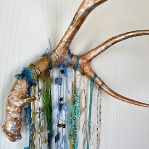 Gilded Antler Shed Wall Hanging: Boho Turquoise Beaded Fringe