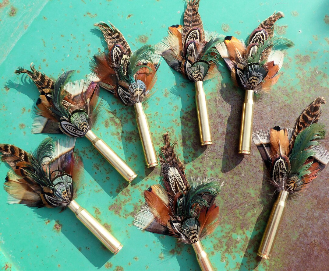 Rifle Brass Bullet Casing, Feather Boutonnière, Pheasant, Turkey, Duck ...