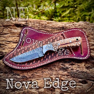Handmade Damascus Steel Western Cowboy Skinner Knife 7'' Overall, 3.25'' Blade with Leather Sheath - Custom Hunting & Collectible Gift