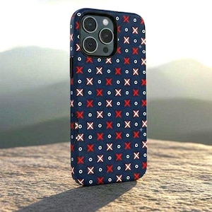 Navy Blue Star Phone Case, Celestial Red Sunburst iPhone Samsung Cover