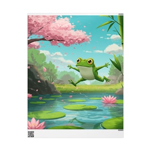 Naturinspirierte Geschenkpapierrolle, florale Geschenkverpackung für Geburtstage, Feiertage, umweltfreundliche Verpackung, Frosch-Design, Frühlingsfest