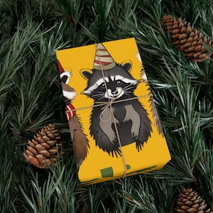 Festive Gift Wrap Papers, Raccoon Holiday Wrapping Paper, Gift Packaging, Cheerful Holiday Decor, Cute Christmas Wrap,gifte gifts gifted