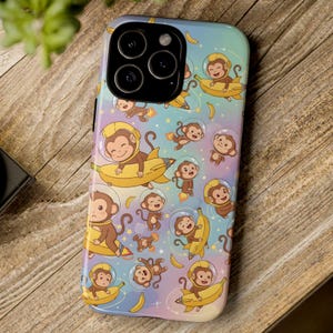 Funda para iPhone con diseño de Banana Galaxy y mono curioso, arte espacial lúdico