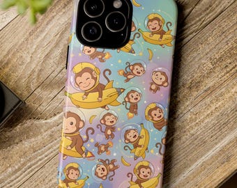 Banana Galaxy , Curious Monkey iPhone Case, Playful Space Art