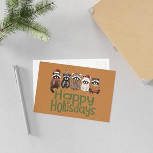 Happy Holidays Raccoon Postcards: Festive Animal Art