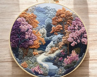 Landscape Embroidery Kit: DIY Needlepoint Craft (15cm)