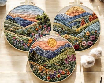 Sunrise Landscape Embroidery Kit: DIY Needlepoint Craft (15cm)