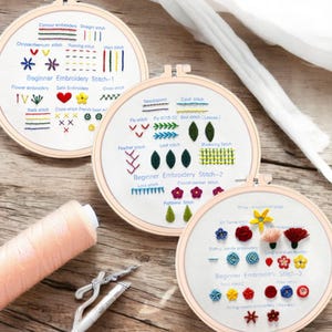 Beginner Embroidery Kit Set of 3 | Learn Embroidery Kit Cross Stitch | Craft Gift Kit | Needlepoint Kit | Creative Gift | New Hobby Gift