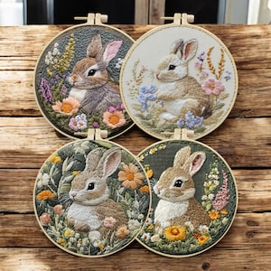 Enchanted Rabbit Embroidery Kit: Floral Needlepoint DIY Craft (15cm)
