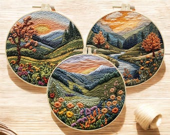 Landscape Embroidery Kit: DIY Needlepoint Craft (15cm)