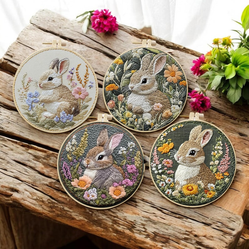 Enchanted Rabbits Embroidery Kit | Embroidery Pattern | Cross Stitch ...