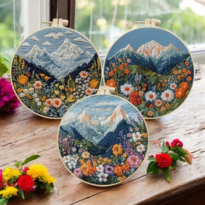 Snowy Mountains Embroidery Kit | Learn Embroidery Kit | Cross Stitch Kit | Craft Gift | Needlepoint Kit | Creative Gift | Hobby Gift Set