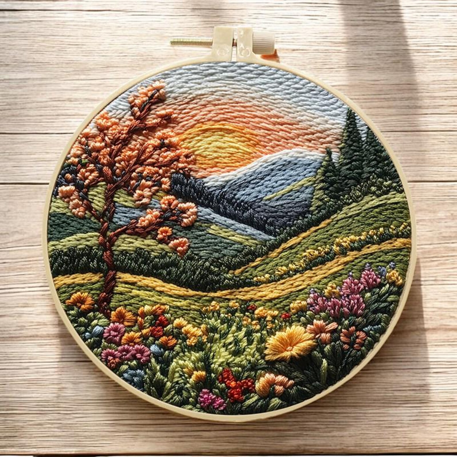 Landscape Embroidery Kit: DIY Needlepoint Craft, Rural Scene (15cm) - Etsy