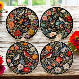 Kit de bordado &quot;Pájaros y flores encantados&quot;: regalo artesanal de bordado DIY